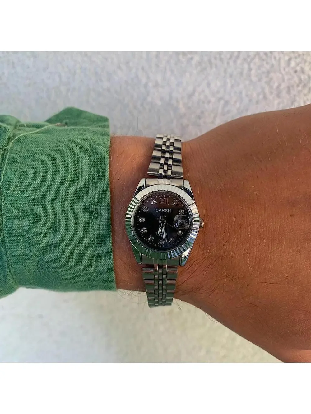 Classy Y2K Style Silver and Black Watch with Diamond Accents